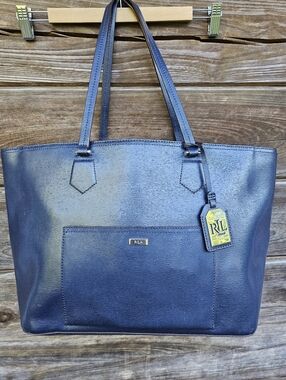 Lauren Ralph Lauren Navy Leather Tote Bag Large Shoulder Bag